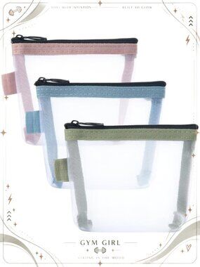 Mini Nylon Mesh Zipper Makeup Bags Portable Cosmetic Pouch Set of 3